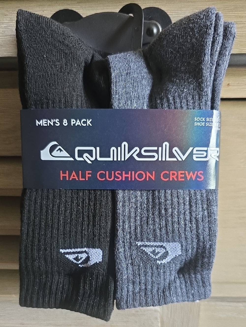 Quiksilver Men's Half Cushion Crew Socks - Black & Gray (8 Pack)